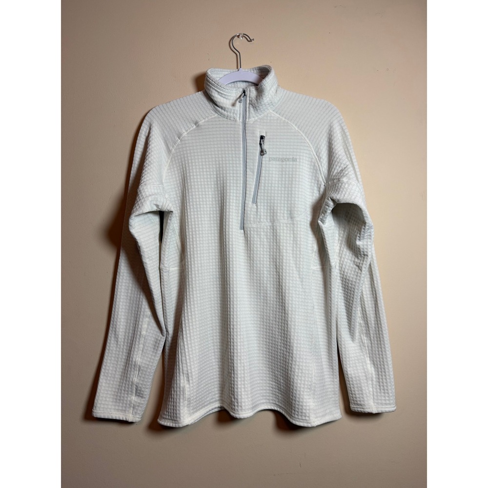 Patagonia R1 Pullover Womens Large White Waffle Knit Polartec Fleece Quarter Zip